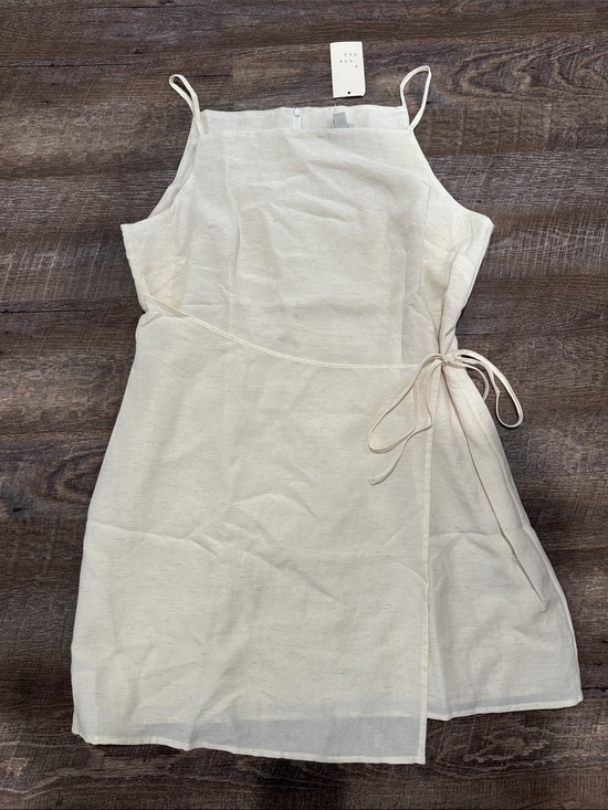 a new day Dresses & Skirts - a new day Cream Linen Mini Dress with Tie Waist